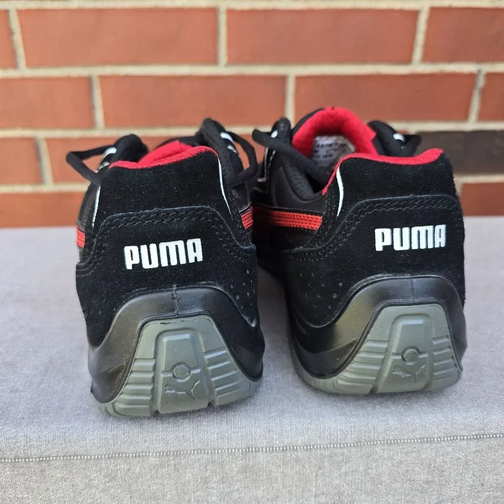 PUMA Safety Touring Black Suede W/ Red, Low Top, ASTM EH Size 9.5 Slip Resistant
